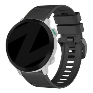 Buckled Silicone Strap, black, on a watch, 3/4 rear view