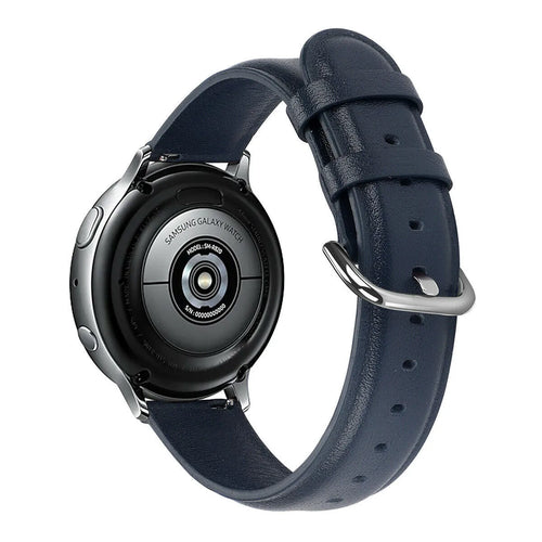 Leather Strap, dark blue, on a watch, 3/4 rear view