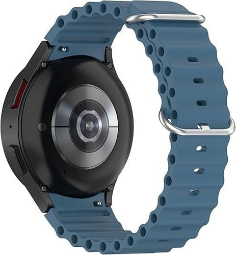 Silicone Ocean Strap, grey-blue, on a watch, 3/4 rear view