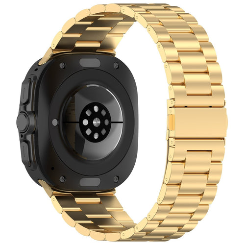 Steel Strap, gold, on a watch, 3/4 rear view