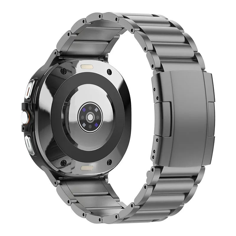Titanium Strap, graphite, on a watch, 3/4 rear view