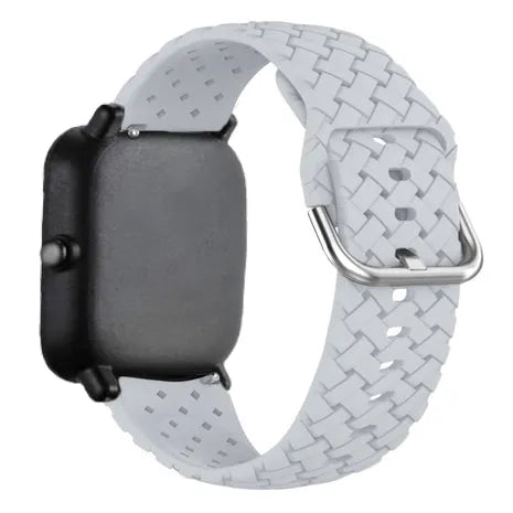 Braided Silicone Strap, grey, on a watch, 3/4 rear view