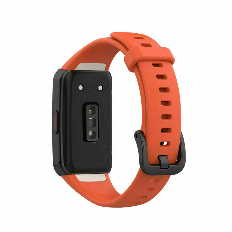 Silicone Strap, orange, on a watch, 3/4 rear view