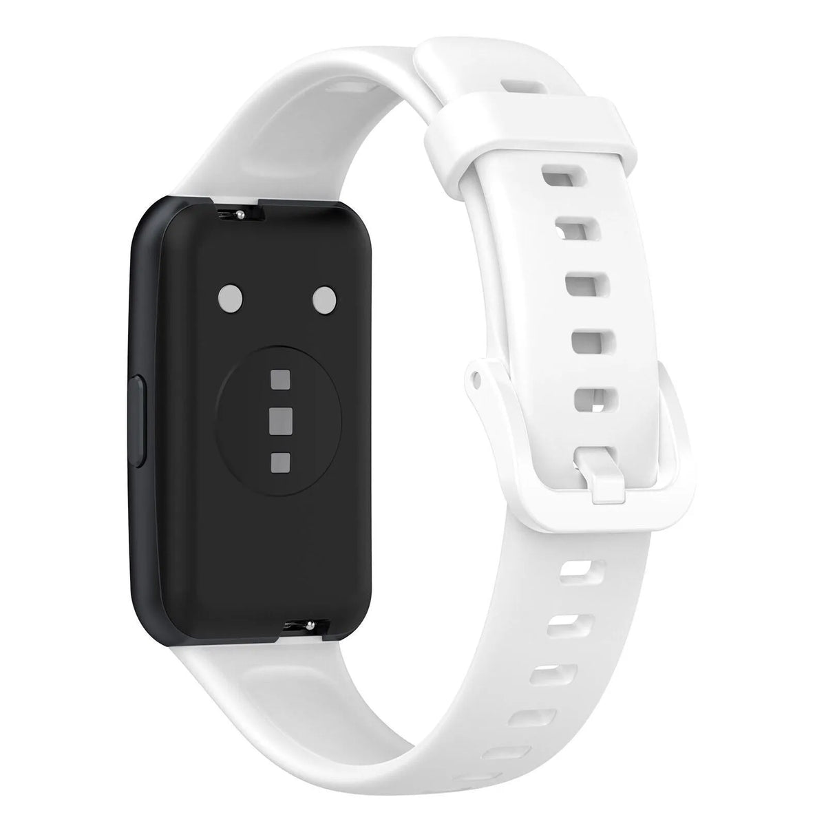 Silicone Strap, white, on a watch, 3/4 rear view