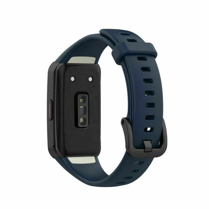 Silicone Strap, dark blue, on a watch, 3/4 rear view