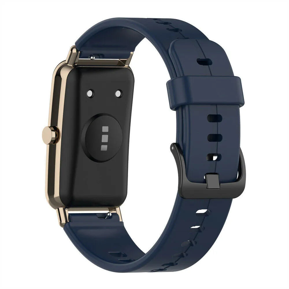 Silicone Strap, dark blue, on a watch, 3/4 rear view