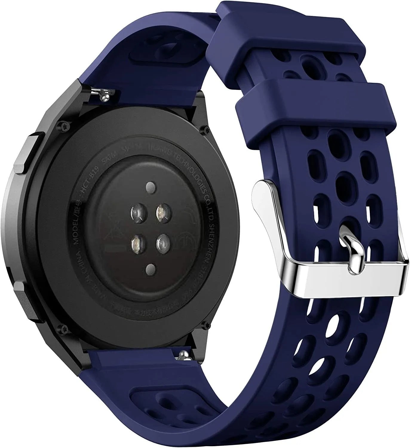 Breathable Silicone Strap, dark blue, on a watch, 3/4 rear view