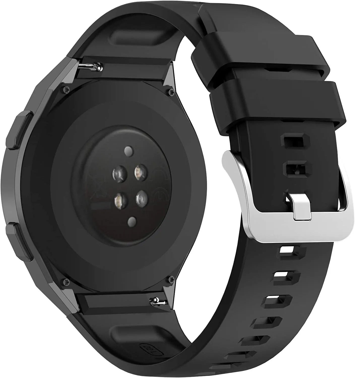 Silicone Strap, black, on a watch, 3/4 rear view