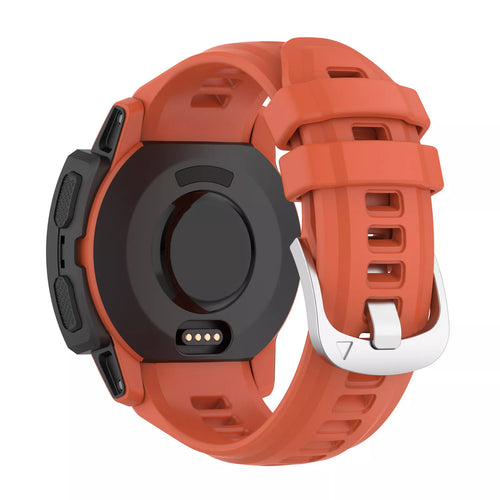 Silicone Strap, red, on a watch, 3/4 rear view