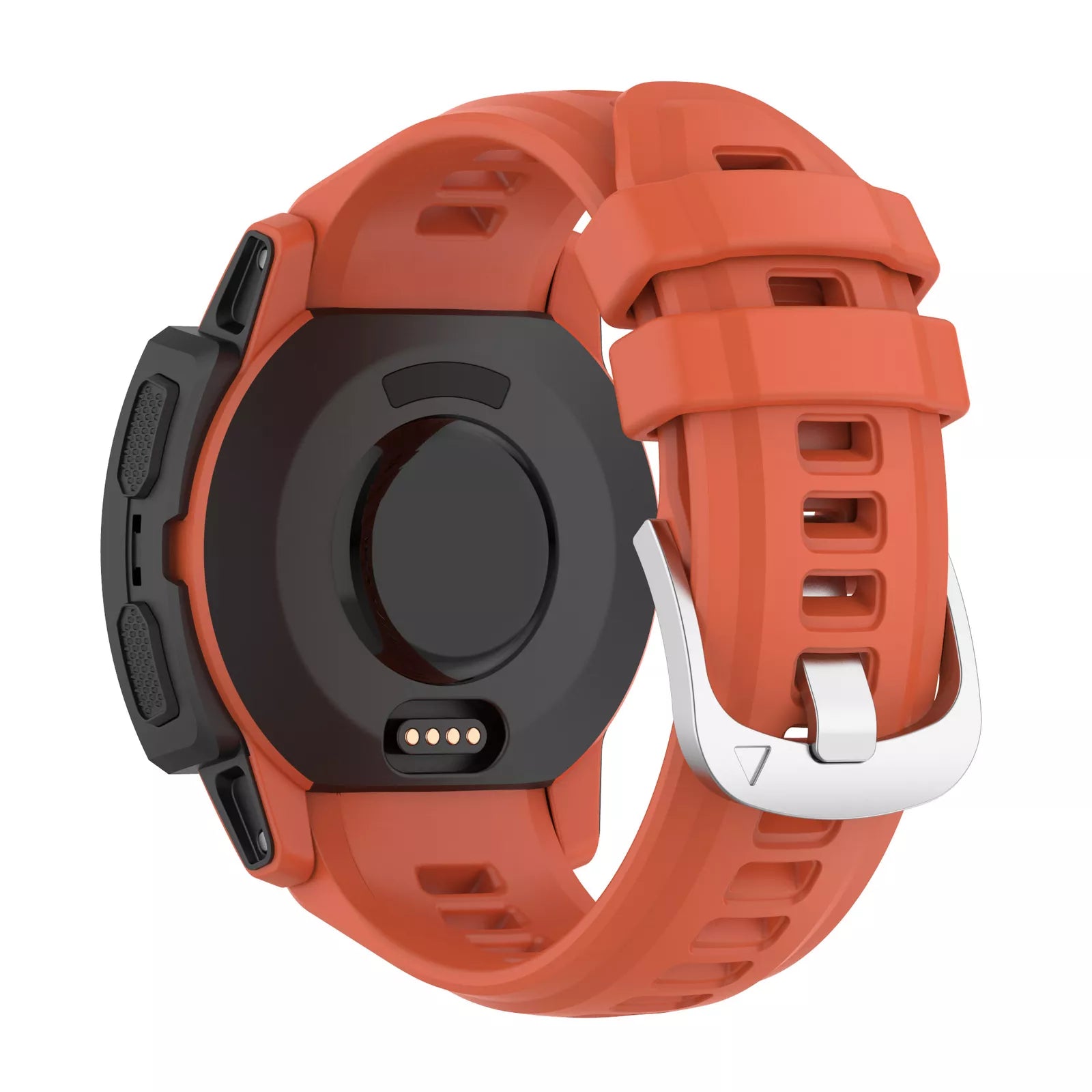 Silicone Strap, red, on a watch, 3/4 rear view