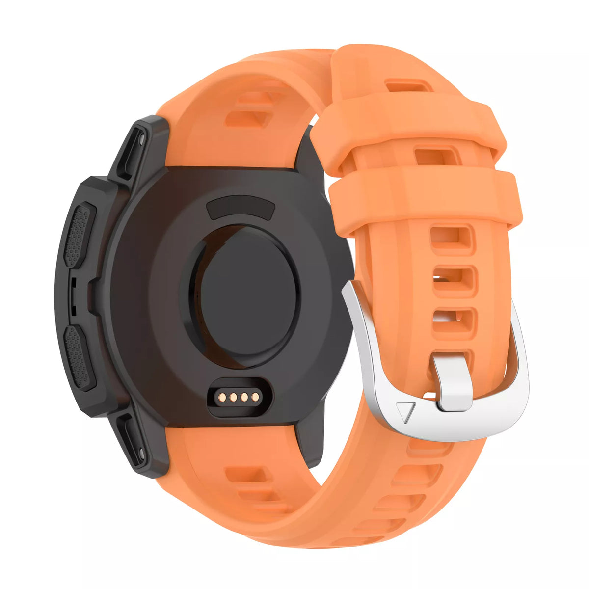 Silicone Strap, orange, on a watch, 3/4 rear view