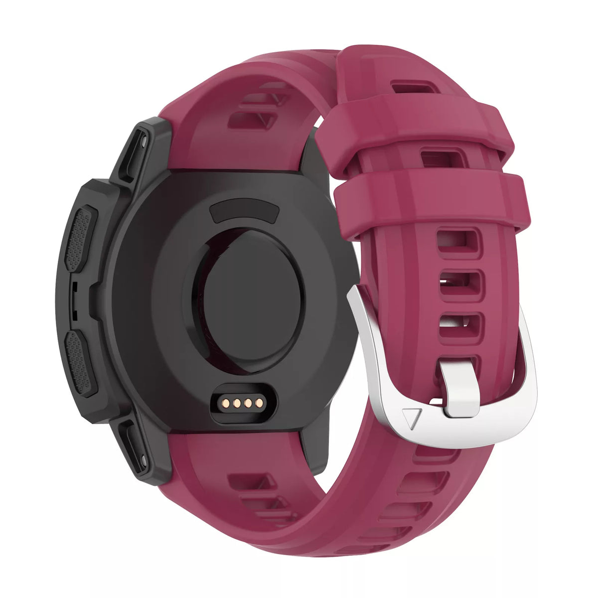Silicone Strap, wine red, on a watch, 3/4 rear view