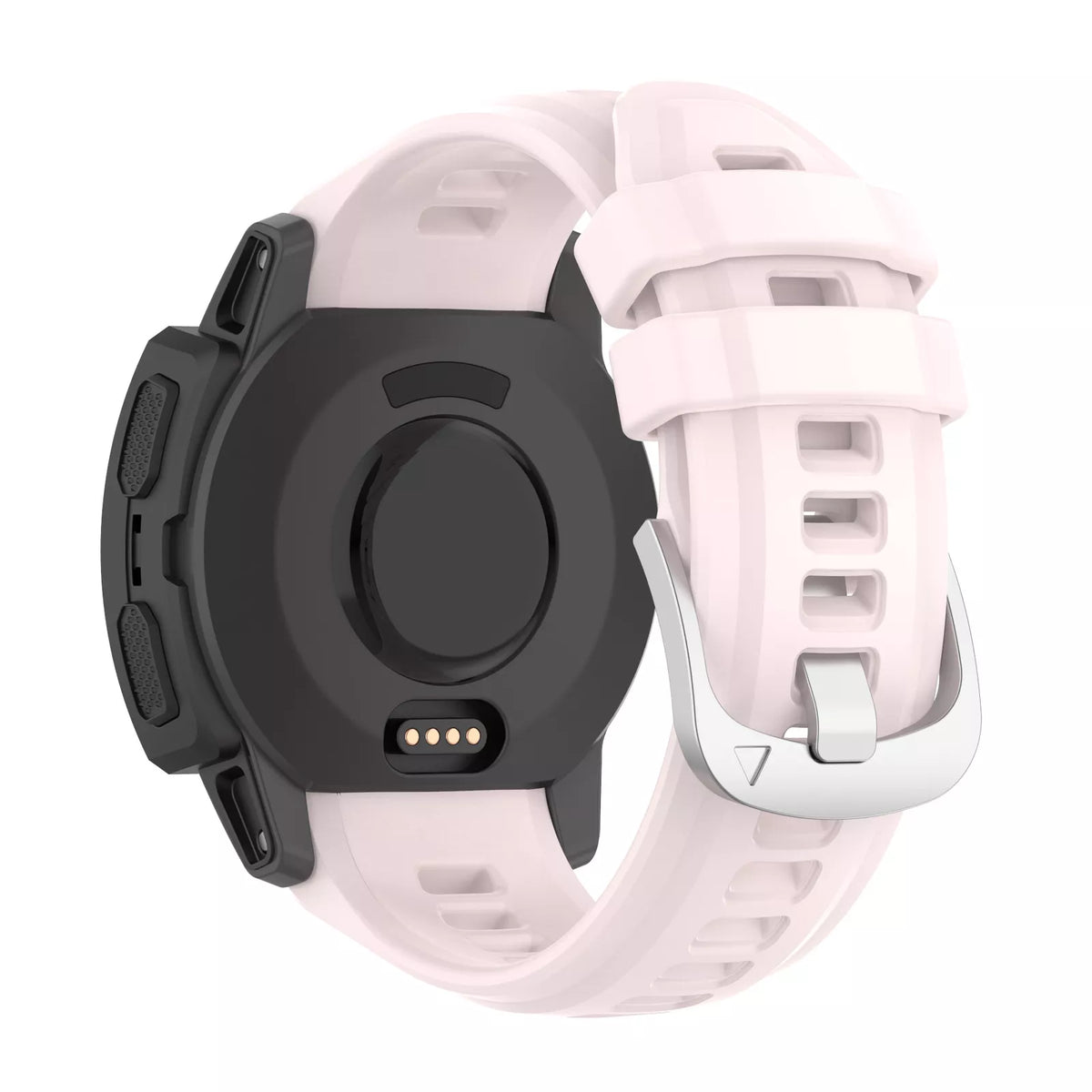 Silicone Strap, pink, on a watch, 3/4 rear view