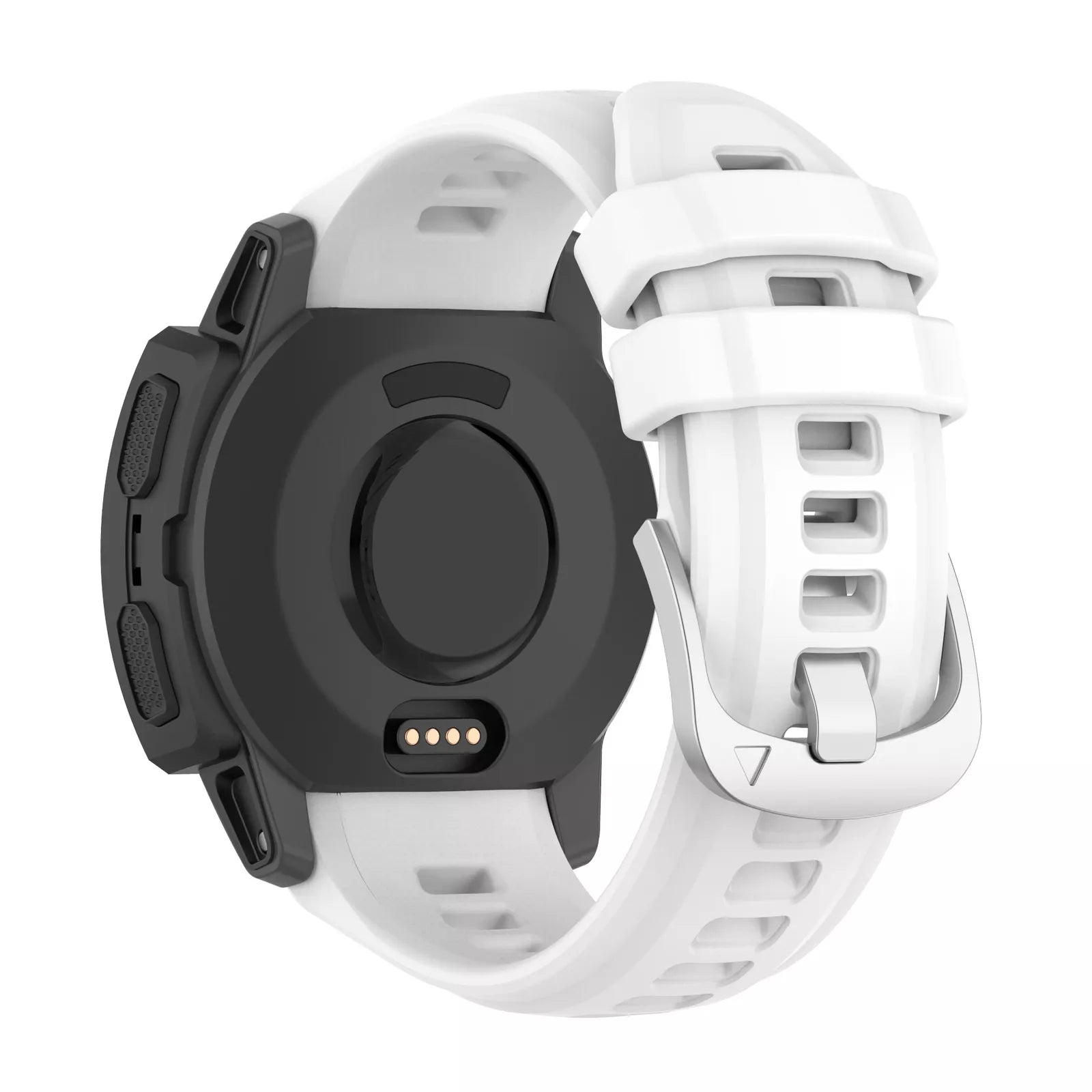 Silicone Strap, white, on a watch, 3/4 rear view