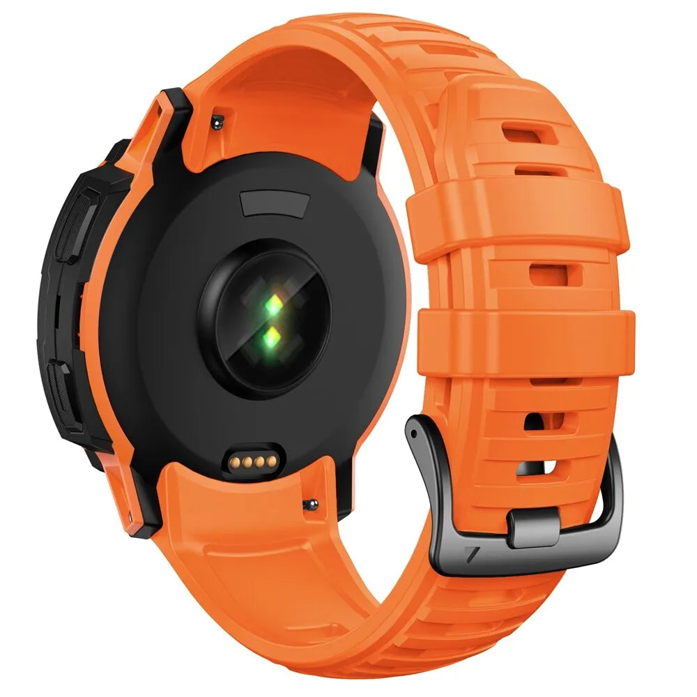 Silicone Strap, orange, on a watch, 3/4 rear view