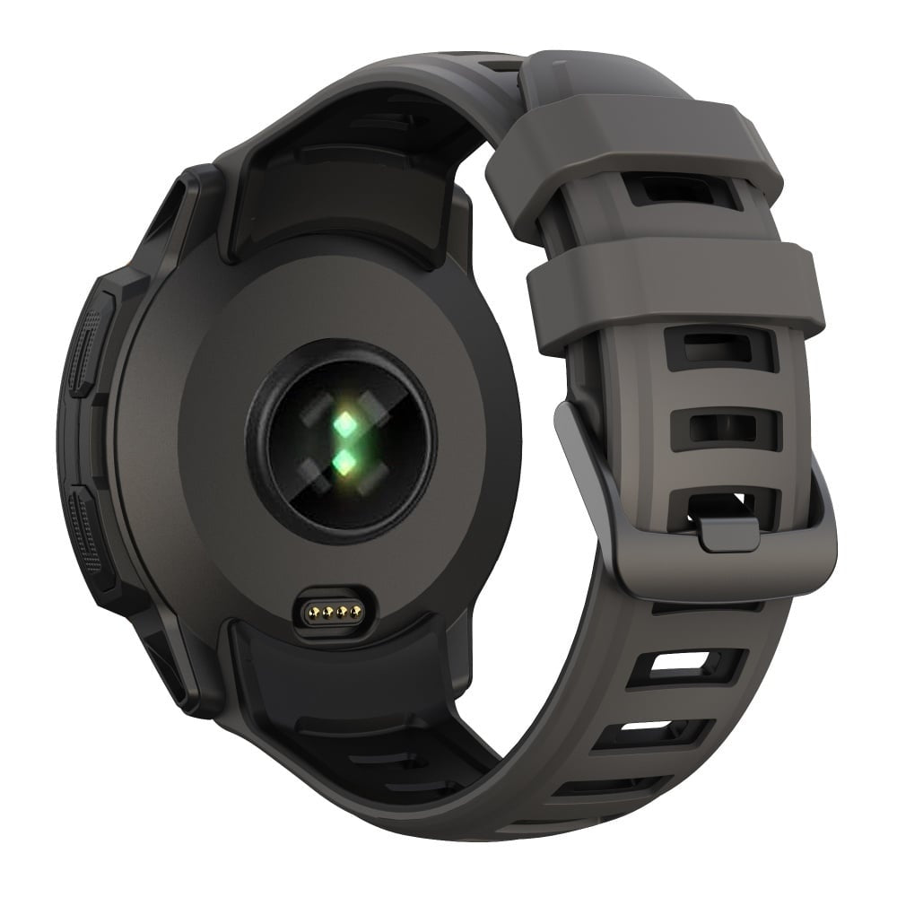 Silicone Sport Strap, dark grey/black, on a watch, 3/4 rear view