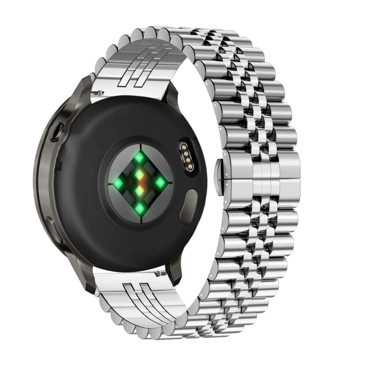 Steel Strap 'Jubilee', silver, on a watch, 3/4 rear view