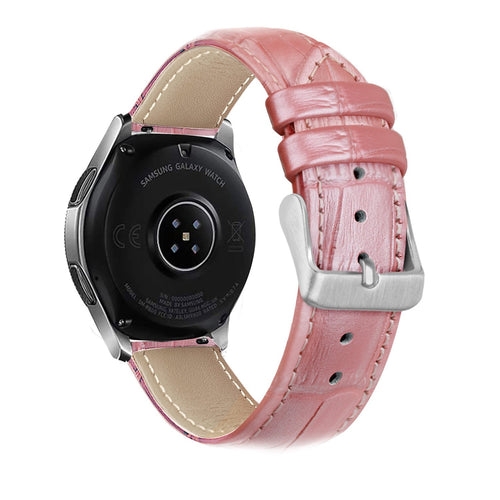 Leather Strap Crocodile Grain, pink, on a watch, 3/4 rear view