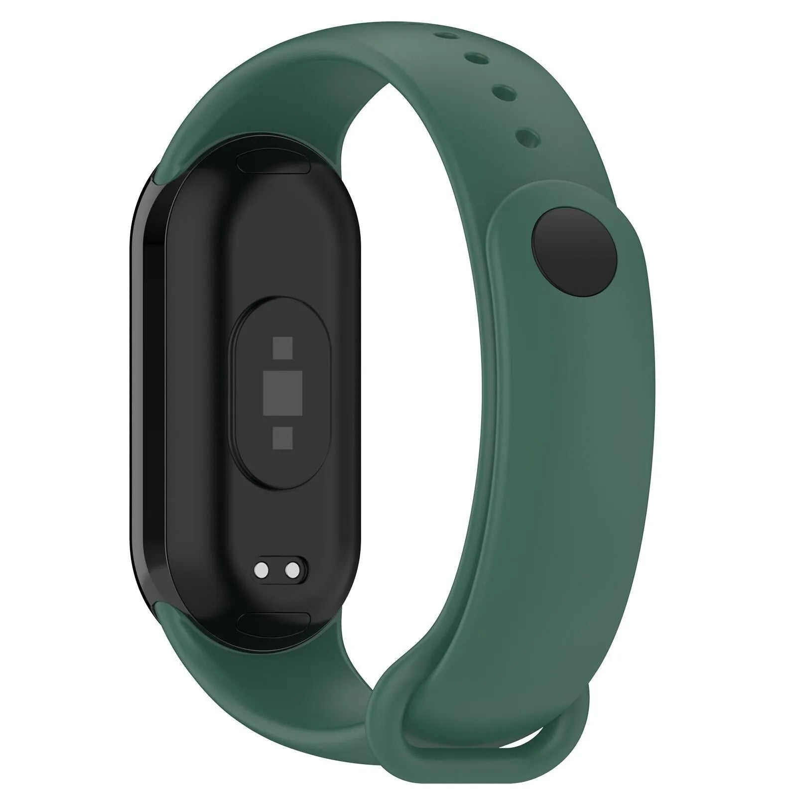 Silicone Strap, dark green, on a watch, 3/4 rear view