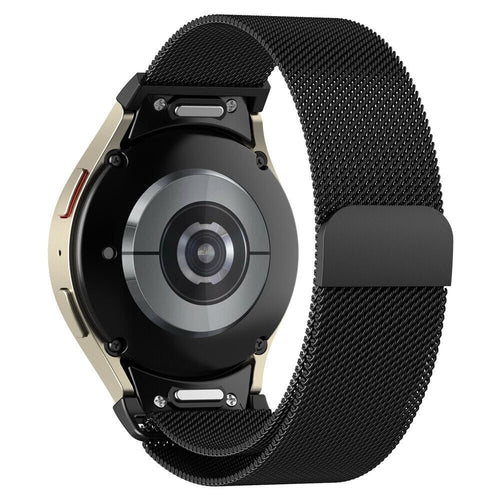 Milanese Strap 'One Push', black, on a watch, 3/4 rear view