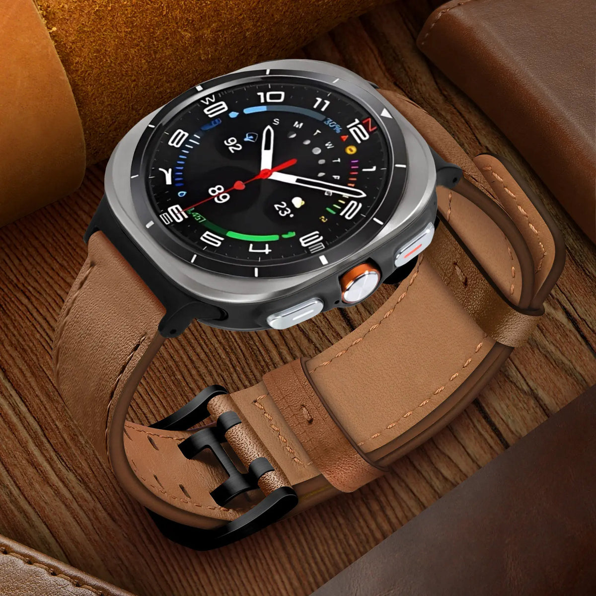 Bracelet cuir à double épingle Samsung Galaxy Watch Ultra (marron)