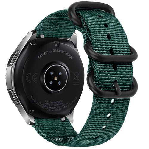 Nylon Buckle Strap, dark green, on a watch, 3/4 rear view