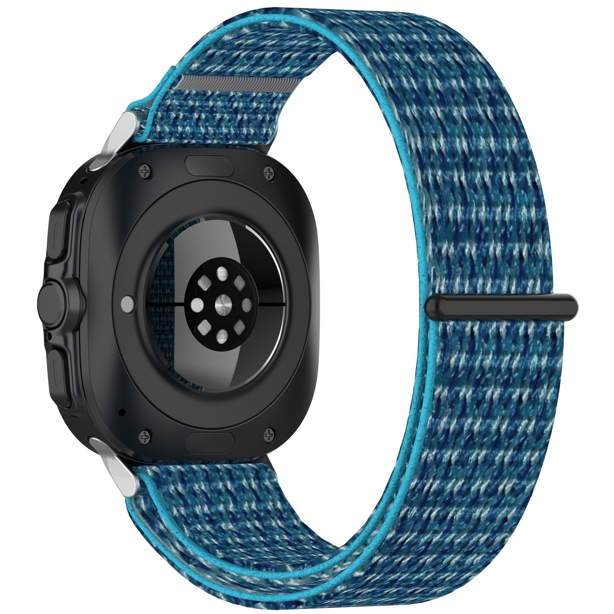 Nylon Strap, ocean blue, on a watch, 3/4 rear view