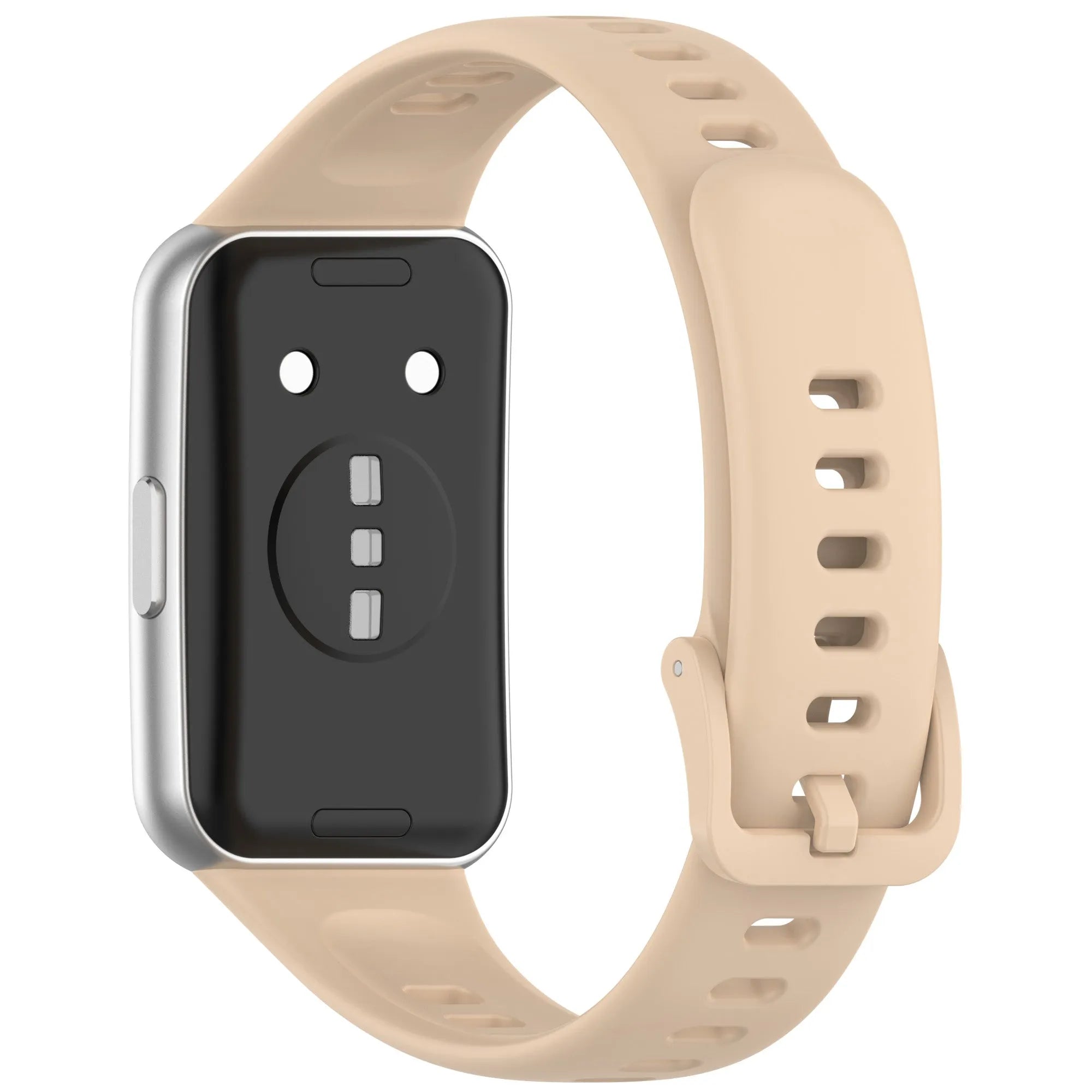 Silicone Strap, pink, on a watch, 3/4 rear view