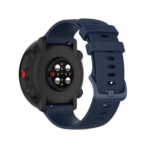 Premium Silicone Strap, dark blue, on a watch, 3/4 rear view