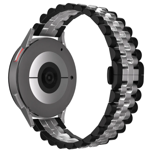 Jubilee Steel Strap, black/silver, on a watch, 3/4 rear view