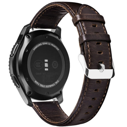 Leather Strap, dark brown, on a watch, 3/4 rear view