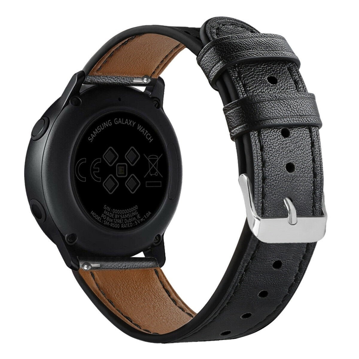 Modern Leather Strap, black, on a watch, 3/4 rear view