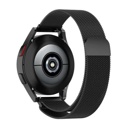 Milanese Strap, black, on a watch, 3/4 rear view