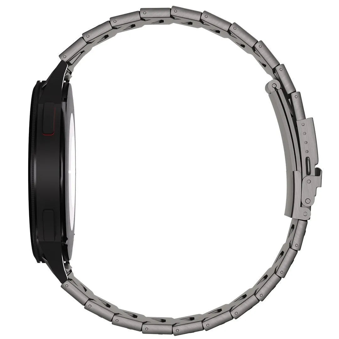 Titanium Strap 'Iron', graphite, on a watch, 3/4 rear view