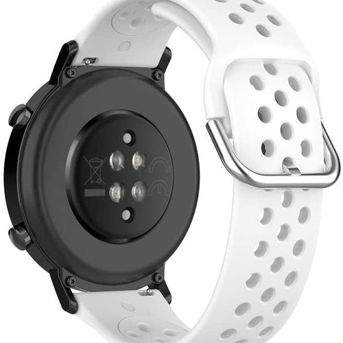 Breathable Silicone Strap, white, on a watch, 3/4 rear view