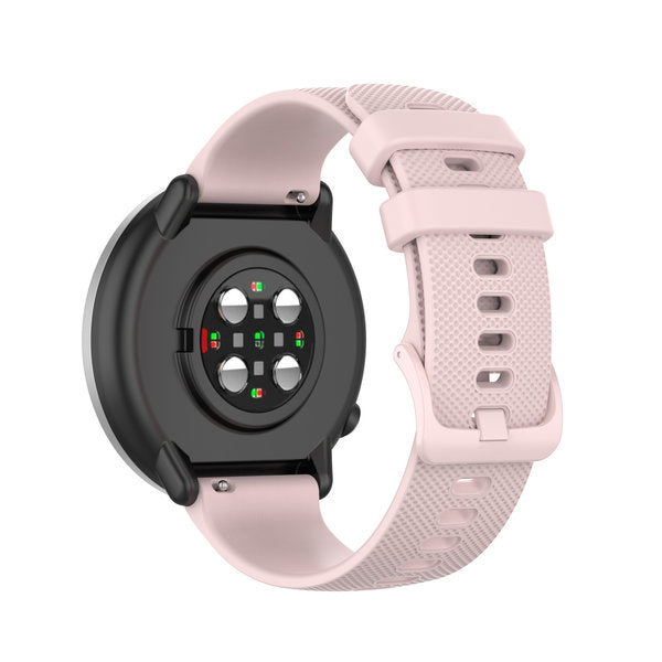 Premium Silicone Strap, pink, on a watch, 3/4 rear view