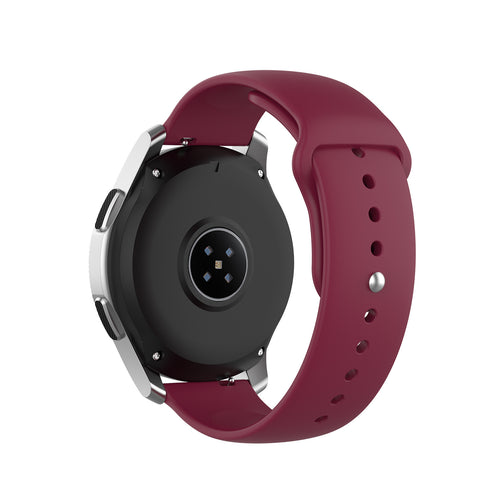 Silicone Sport Strap, burgundy, on a watch, 3/4 rear view