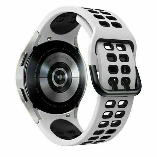 Silicone Squared Sport Strap, white/black, on a watch, 3/4 rear view