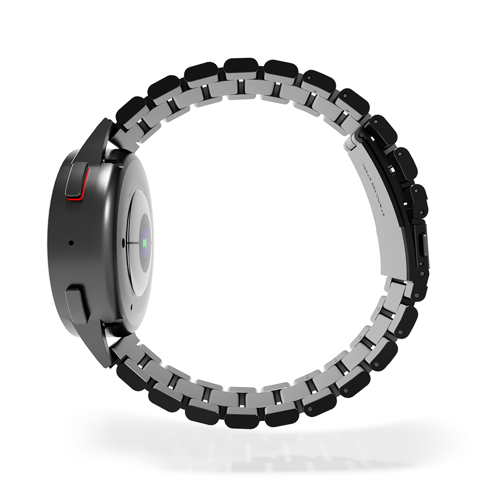 Steel Strap, dark grey, on a watch, 3/4 rear view