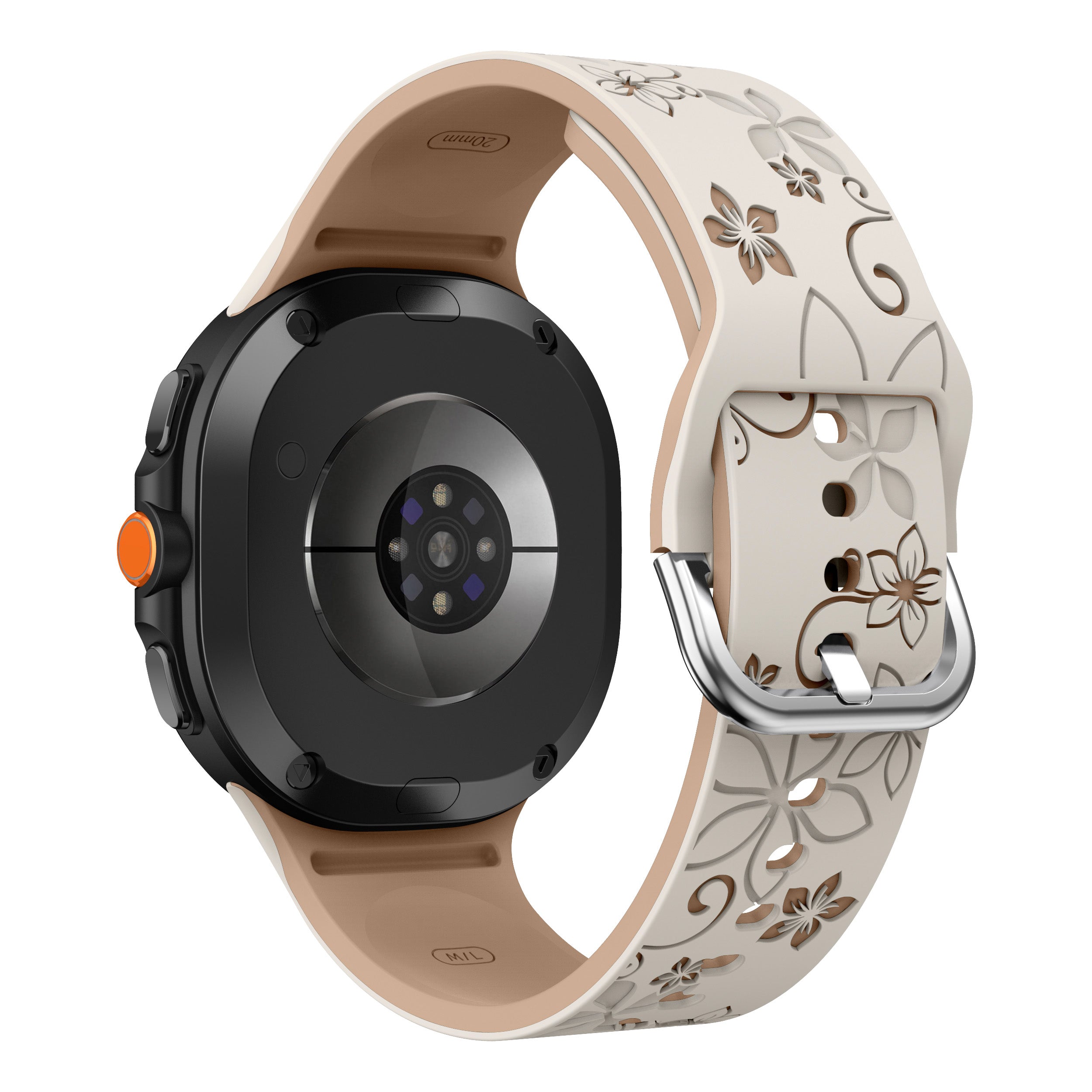 Bracelet silicone avec fleurs Samsung Galaxy Watch 8 - 44mm (lumière stellaire/beige)
