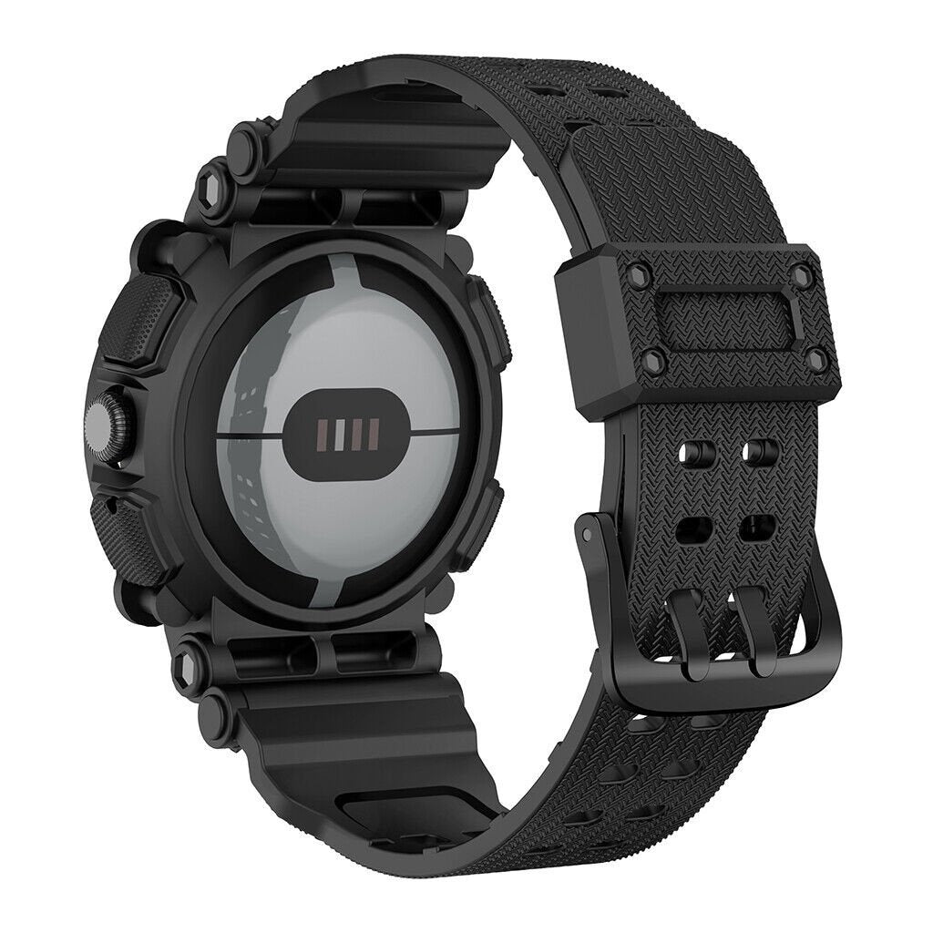 Silicone TPU Strap with Frame, black, on a watch, 3/4 rear view