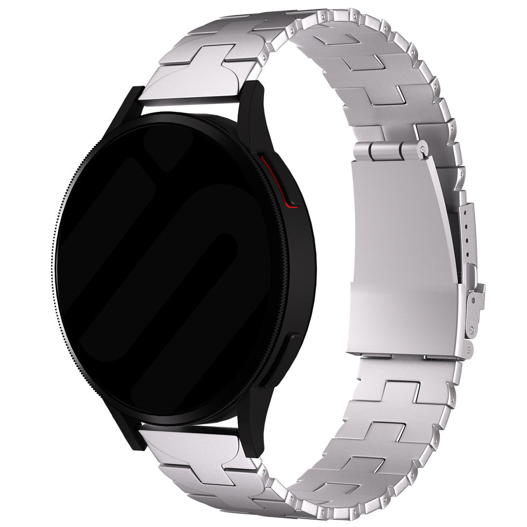 Butterfly Titanium Strap, silver, on a watch, 3/4 rear view
