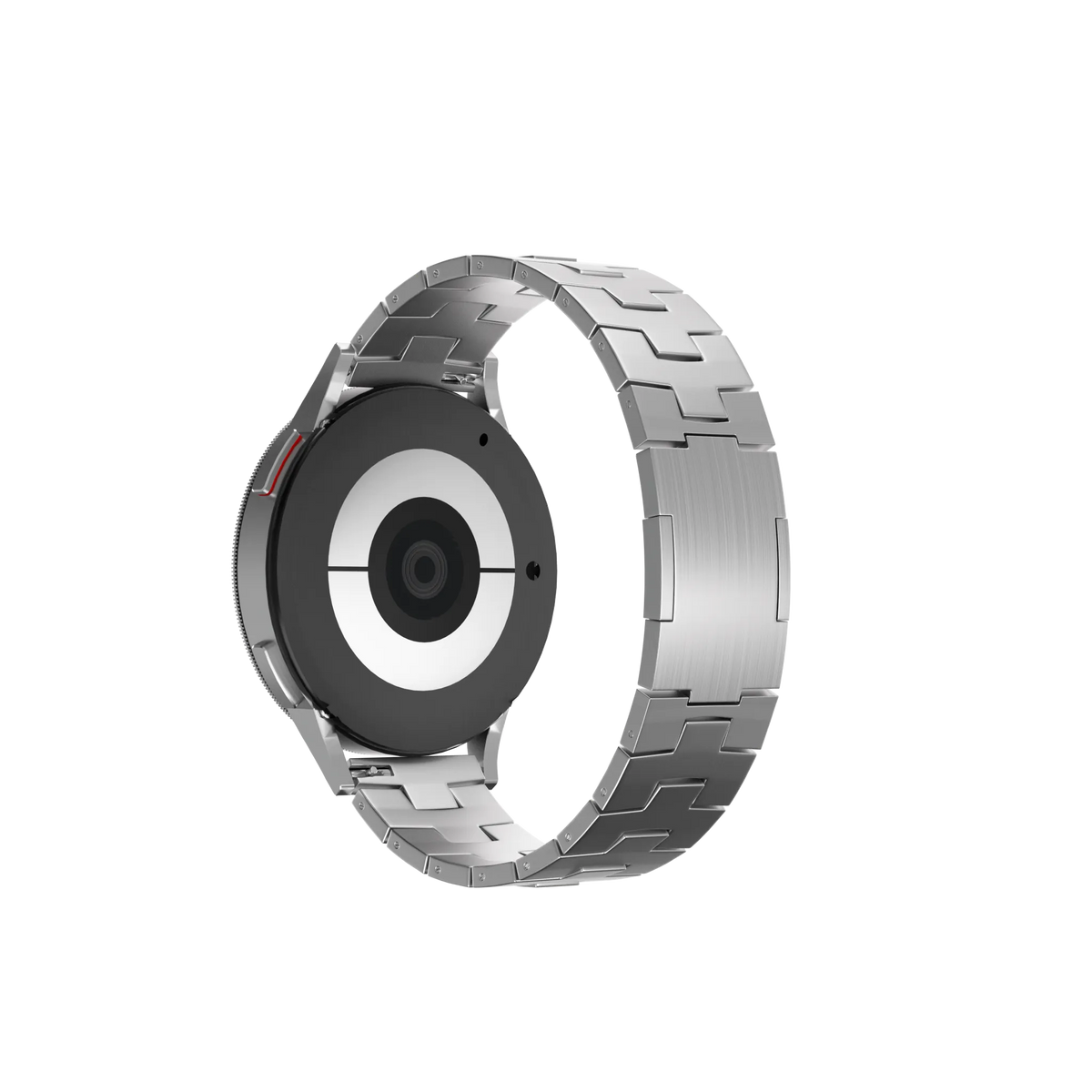 Titanium Grain Strap (Flat Clasp), silver, on a watch, 3/4 rear view