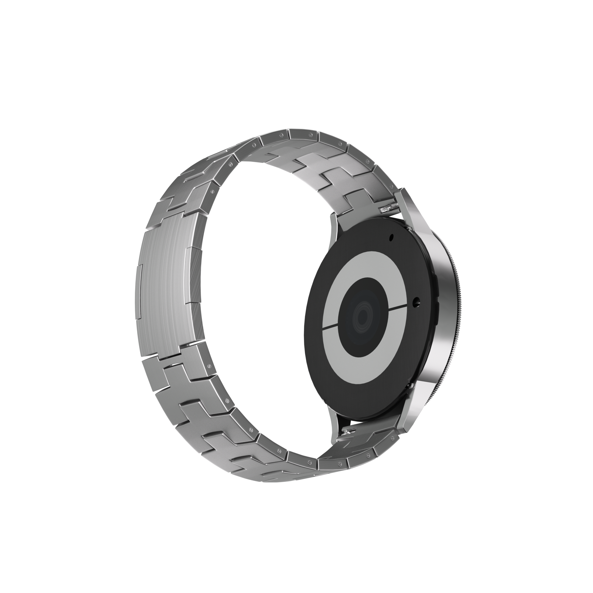 Titanium Grain Strap (Flat Clasp), silver, on a watch, 3/4 rear view