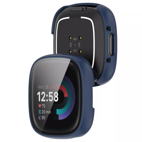 Coque rigide avec verre Fitbit Versa 4 / Sense 2 (bleu)