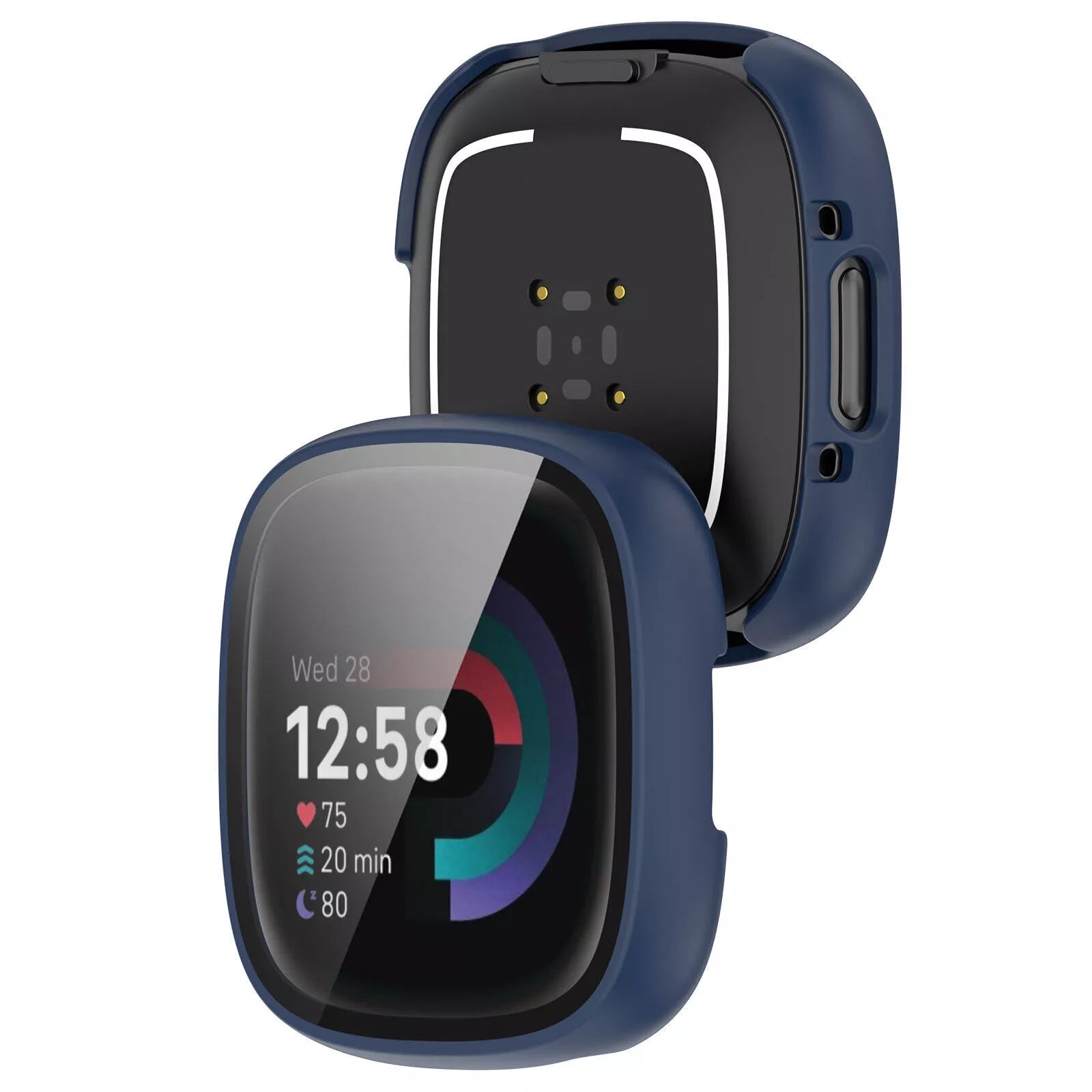 Coque rigide avec verre Fitbit Versa 4 / Sense 2 (bleu)