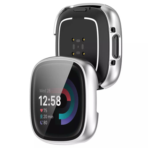 Coque rigide avec verre Fitbit Versa 4 / Sense 2 (argent)