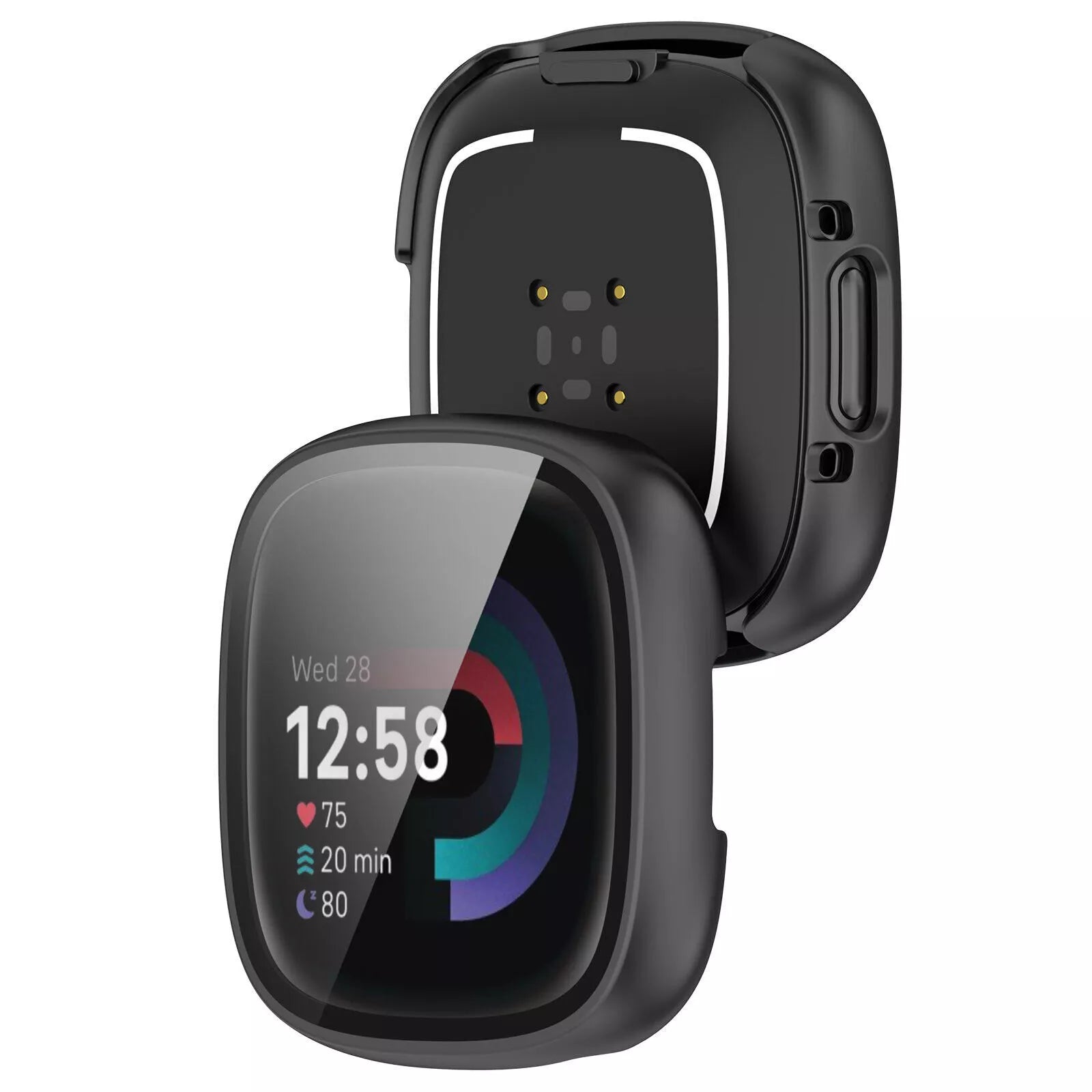 Coque rigide avec verre Fitbit Versa 4 / Sense 2 (noir)