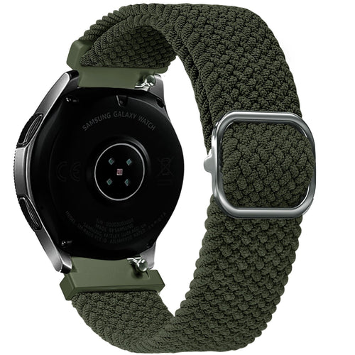 Nylon Adjustable Braided Strap, green, on a watch, 3/4 rear view