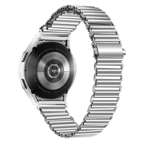 Steel Loop Strap, silver, on a watch, 3/4 rear view